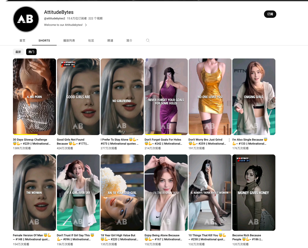 案例111：YouTube shorts很火的一个账号，很多视频都是百万播放-案例库社区-六库全书-88副业网